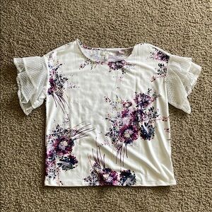 Maurices White and Cream Flutter Sleeve Blouse